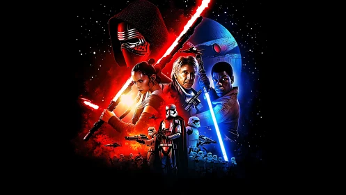 Star Wars style sci fi poster with central hero montage