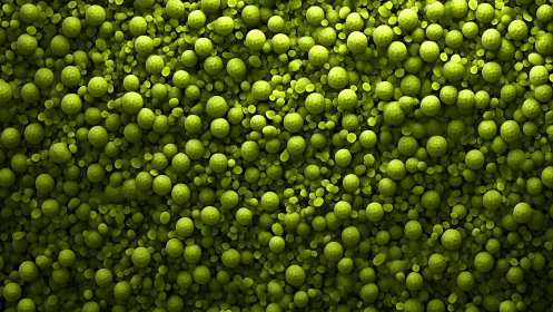 Dense Cluster of Green Spheres in Abstract 3D Art Style.