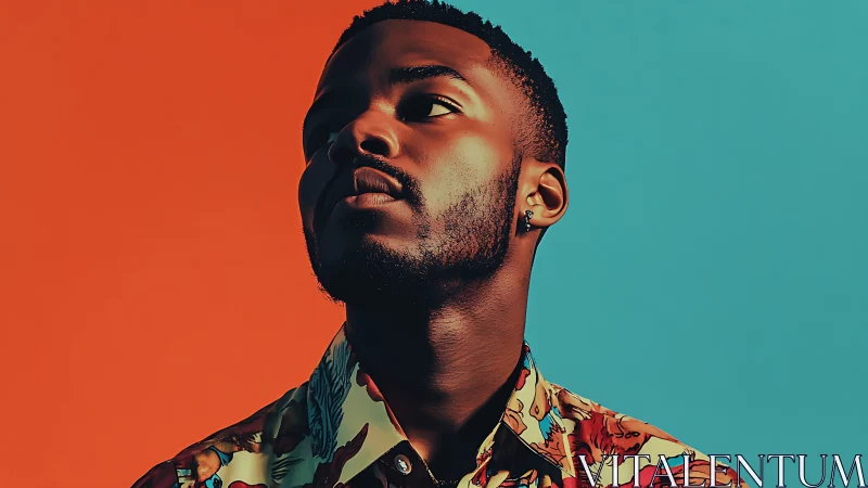 Portrait of stylish man against split orange teal backdrop