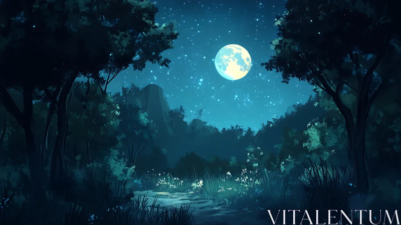 Moonlit Forest Cathedral: Where Shadows Dance with Starlight.