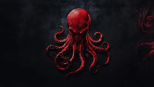 Crimson octopus emblem glowing against a deep shadowed sea.