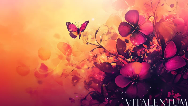 Pink Butterfly Blooms in Luminous Gradient Floral Composition.