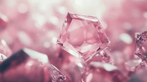 Pink faceted gemstone cluster in shallow depth of field.
