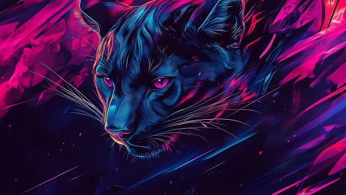 Neon panther streaking through electric magenta night. Period.
