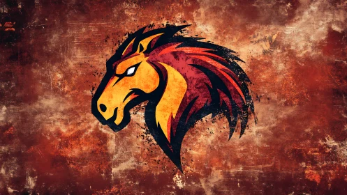 Fiery stylized horse head dominates distressed grunge field