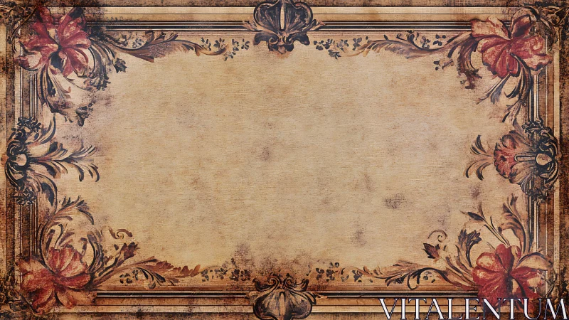 Vintage floral frame with central blank parchment field.