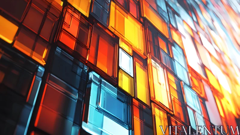 Abstract glass panels in warm and cool hues, modern digital art.
