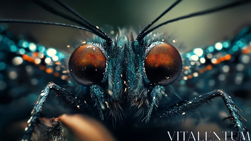 Extreme macro view of butterfly head with compound eyes.