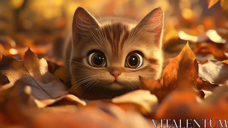 Curious Kitten Discovers the Magic of Autumn's Golden Leaves.
