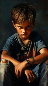 Defiant street kid portrait under harsh side light.