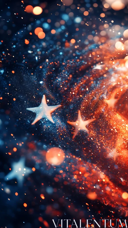 Glowing starfield flows through abstract red and blue nebula