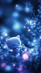Luminescent Feline Character in Bokeh Floral Environment with Depth of Field