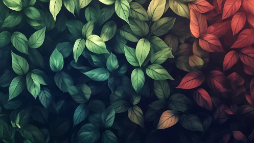Gradient foliage pattern with green to red digital leaves.