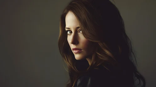 Photorealistic side-lit female portrait with muted backdrop.