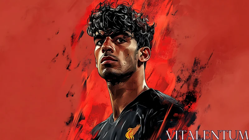 Defiant football portrait on dynamic scarlet backdrop.