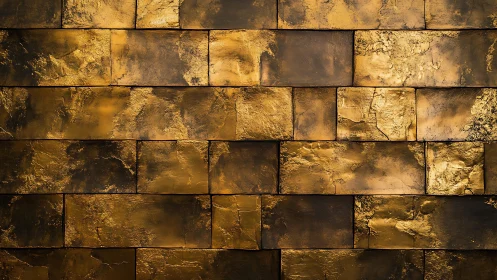 Textured Golden Brick Wall with Metallic Shine in Modern Style.
