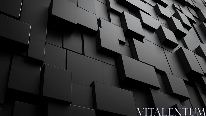 Geometric black cubes form a sleek abstract 3D wall.