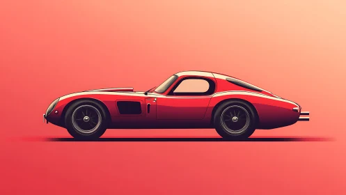 Crimson retro sports coupe gliding across a sunset dream.
