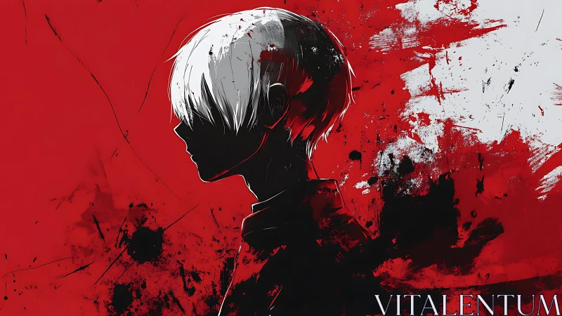 Solitary anime silhouette cuts through violent crimson chaos