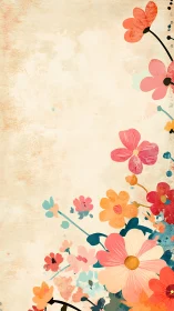 Chromatic Botanical Composition with Layered Floral Motifs on Aged Cream Surface