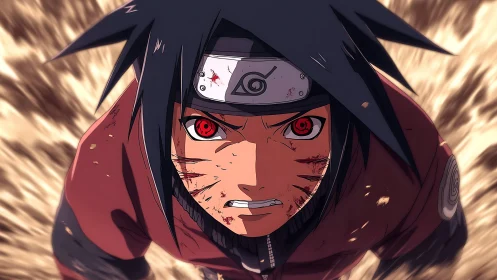 Dynamic anime close-up of determined fighter with motion blur