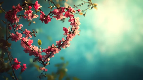 Pink Blossoms Against Turquoise Sky.