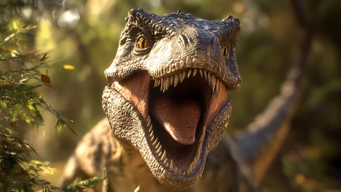 Roaring raptor sunrise, teeth and golden jungle echoes.