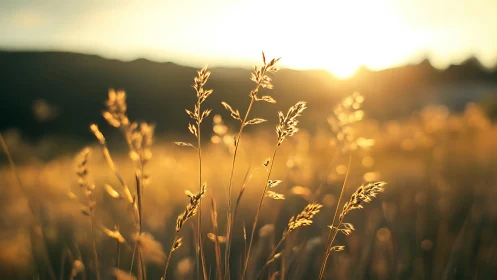 Backlit wild grasses rendered with shallow depth and warm bokeh