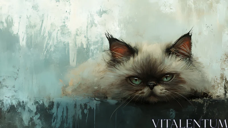Feline Portrait Against Textured Teal Background