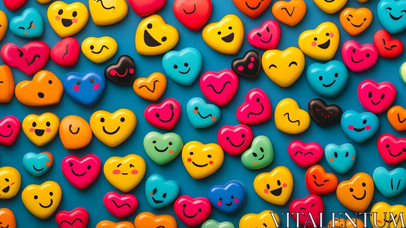 Colorful smiling heart emojis form playful repeating pattern
