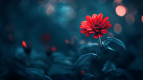 Red Gerbera Daisy in Twilight Bokeh.