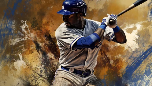 Slugger in electric motion against a storm of color.