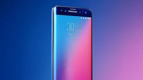 Samsung Galaxy smartphone with gradient display and status indicators.