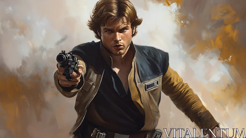 Gun-wielding sci-fi hero in dynamic painted action pose.