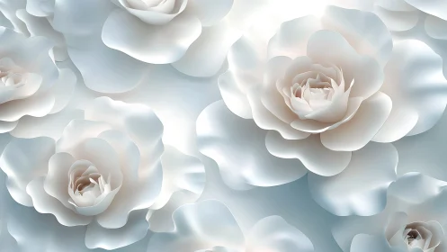Luminous Petal Reverie: Dreamy White Roses in Ethereal Light.