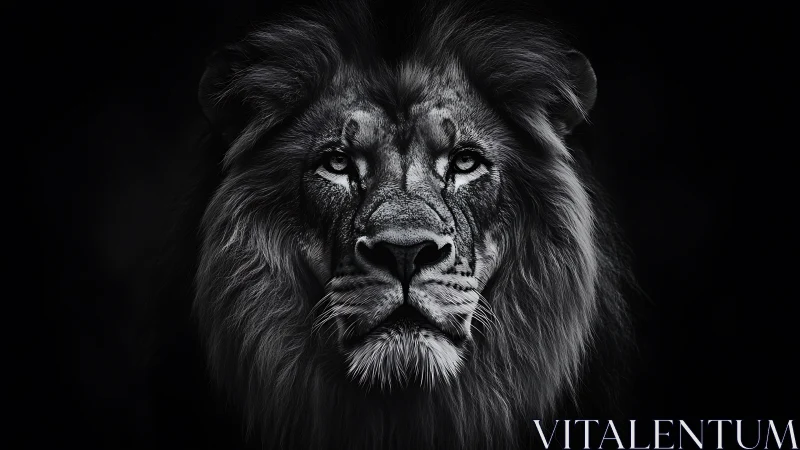 Monochrome lion portrait isolates facial structure with chiaroscuro