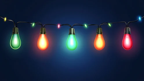 Colorful string lights glow warmly against a deep night sky