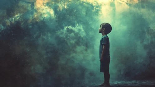 Backlit child profile studies volumetric mist and teal diffusion