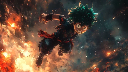 Sky-scorched rookie hero rockets through glowing embers.