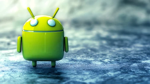 Green android mascot figure on textured blue surface.