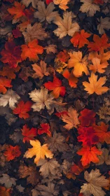 Autumn maple leaves carpet forming rich seasonal tapestry.