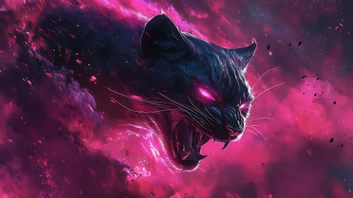 Neon Wolf Head in Magenta Energy Storm.