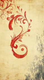 Ornate red flourish on distressed parchment ground.