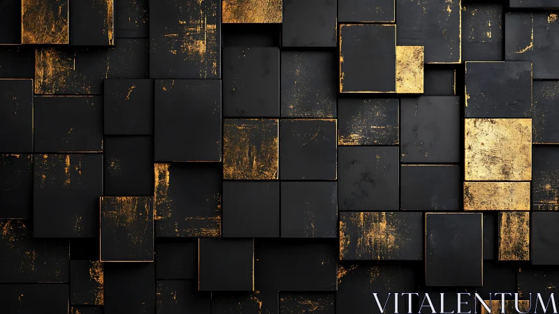 Layered black and gold panels create bold geometric drama.