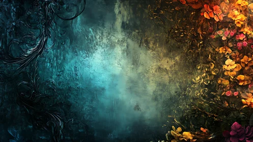 Ornate Duality: Where Teal Whispers Meet Amber's Flourish