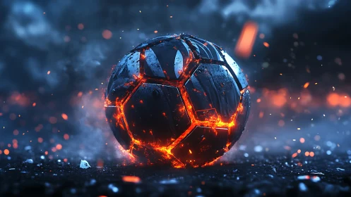 Molten midnight football blazing across cinder dreams.