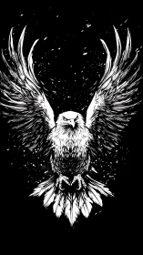 Fierce monochrome eagle spreads wings in stark contrast