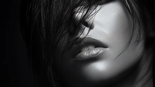 Monochrome close-up studies partially obscured female face