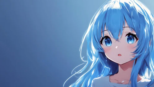Soft blue haired girl in quiet dreamy anime portrait.