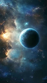 Illuminated exoplanet orbits in dense blue nebular starfield